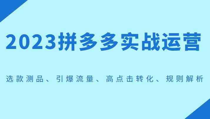 2023拼多多实战运营，选款测品、引爆流量、高点击转化、规则解析(全面解析拼多多实战运营从选款测品到规则解析的一站式学习指南)