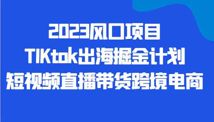 2023风口项目TIKtok出海掘金计划短视频直播带货跨境电商(“掌握TikTok出海掘金秘诀短视频直播带货跨境电商全攻略”)