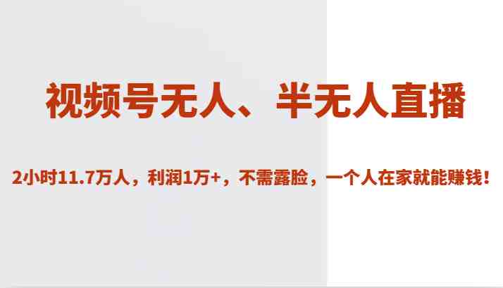 视频号无人、半无人直播2小时11.7万人，利润1万+，不需露脸，一个人在家就能赚钱！(视频号无人、半无人直播在家轻松赚钱的秘密武器)