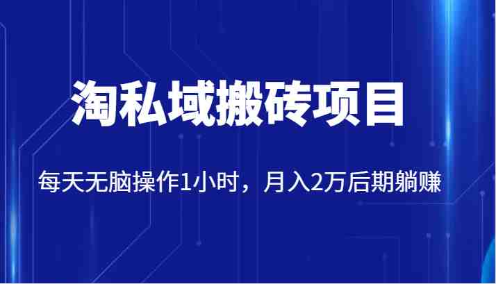 价值2980的淘私域搬砖项目，每天无脑操作1小时，月入2万后期躺赚(&#8220;淘私域搬砖项目简单操作，轻松赚钱&#8221;)