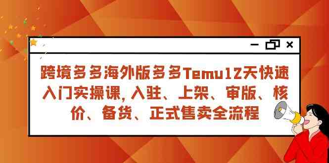 跨境多多海外版多多Temu12天快速入门实战课，从入驻 上架到正式售卖全流程(全面掌握跨境多多海外版多多Temu12天快速入门实战课)