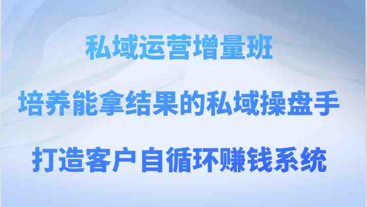 私域运营增量班 培养能拿结果的私域操盘手,打造客户自循环赚钱系统(深入理解私域运营打造客户自循环赚钱系统) 私域运营增量班 培养能拿结果的私域操盘手,打造客户自循环赚钱系统(深入理解私域运营打造客户自循环赚钱系统)