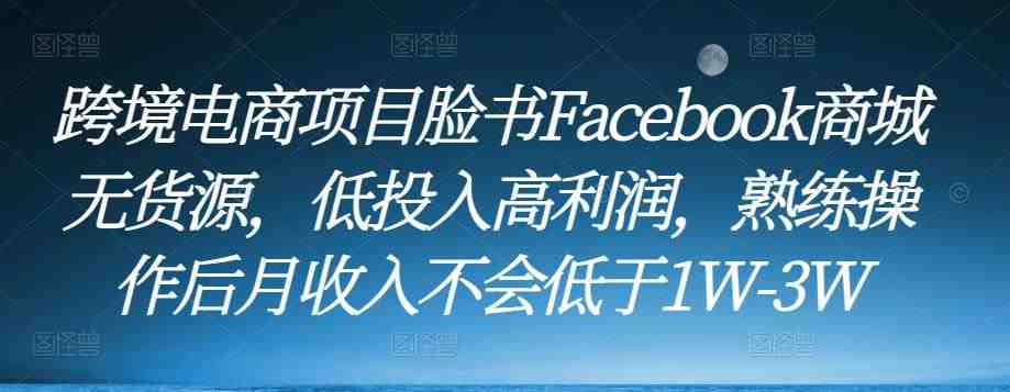跨境电商项目脸书Facebook商城无货源,低投入高利润,熟练操作后月收入不会低于1W-3W(探索低投入高利润的跨境电商项目——Facebook商城) 跨境电商项目脸书Facebook商城无货源,低投入高利润,熟练操作后月收入不会低于1W-3W(探索低投入高利润的跨境电商项目——Facebook商城)