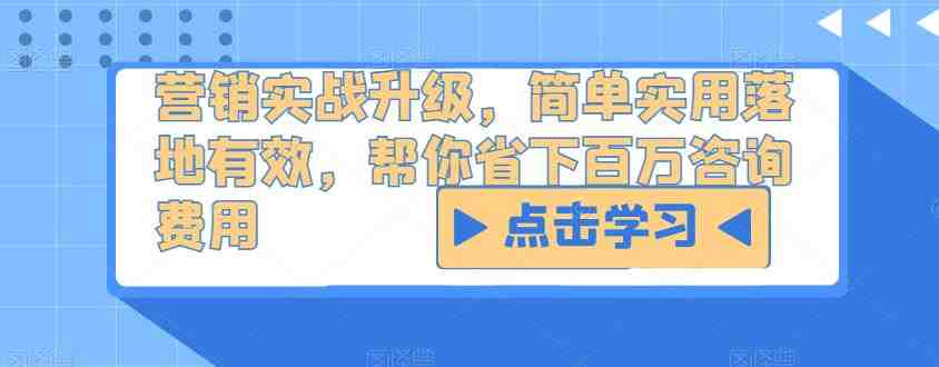 营销实战升级,简单实用落地有效,帮你省下百万咨询费用(探索营销实战升级之道简单实用策略助力企业卓越发展) 营销实战升级,简单实用落地有效,帮你省下百万咨询费用(探索营销实战升级之道简单实用策略助力企业卓越发展)