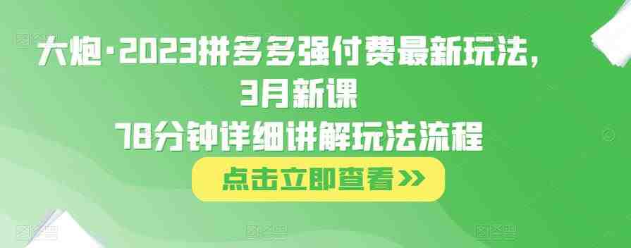 大炮·2023拼多多强付费最新玩法，3月新课​78分钟详细讲解玩法流程(深度解析2023年拼多多强付费最新玩法及其操作流程)