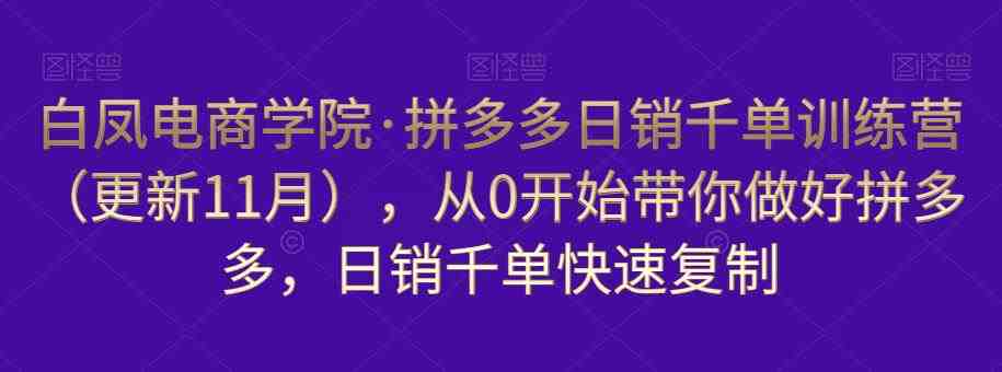 白凤电商学院·拼多多日销千单训练营,从0开始带你做好拼多多,日销千单快速复制(更新知2023年3月)(白凤电商学院拼多多日销千单训练营系统学习拼多多运营策略,实现日销千单目标。) 白凤电商学院·拼多多日销千单训练营,从0开始带你做好拼多多,日销千单快速复制(更新知2023年3月)(白凤电商学院拼多多日销千单训练营系统学习拼多多运营策略,实现日销千单目标。)