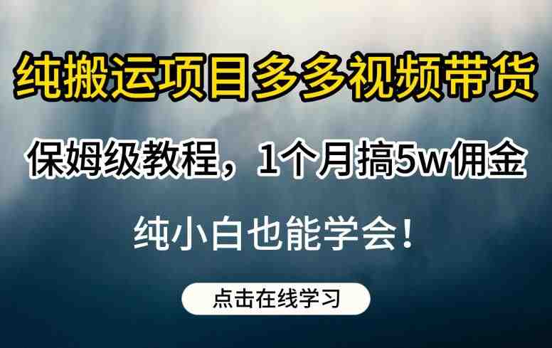 纯搬运项目多多视频带货保姆级教程，1个月搞5w佣金，纯小白也能学会【揭秘】(无技术门槛！纯搬运项目多多视频带货教程助你轻松赚取5万佣金)