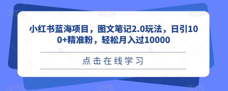 小红书蓝海项目，图文笔记2.0玩法，日引100+精准粉，轻松月入过10000【揭秘】(揭秘小红书蓝海项目图文笔记2.0玩法，日引100+精准粉，轻松月入过10000)