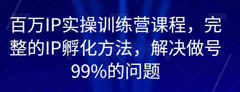 百万IP实操训练营课程，完整的IP孵化方法，解决做号99%的问题(百万IP实操训练营打造高质量账号，实现快速涨粉与变现)