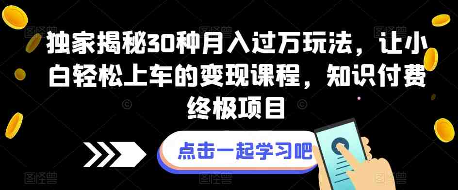 独家揭秘30种月入过万玩法，让小白轻松上车的变现课程，知识付费终极项目【揭秘】(&#8220;30种最新落地项目揭秘引领小白轻松实现月入过万目标&#8221;)