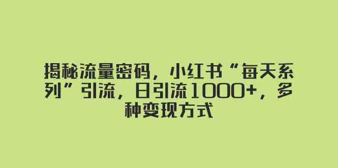 揭秘流量密码，小红书“每天系列”引流，日引流1000+，多种变现方式(小红书爆款流量玩法揭秘极速引爆私域，每日引流1000+)