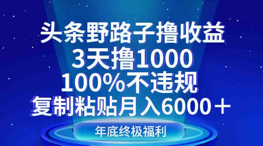 头条野路子撸收益，3天撸1000，100%不违规，复制粘贴月入6000＋(探索《头条野路子撸收益，3天撸1000，100%不违规，复制粘贴月入6000＋》赛道的机遇与挑战)