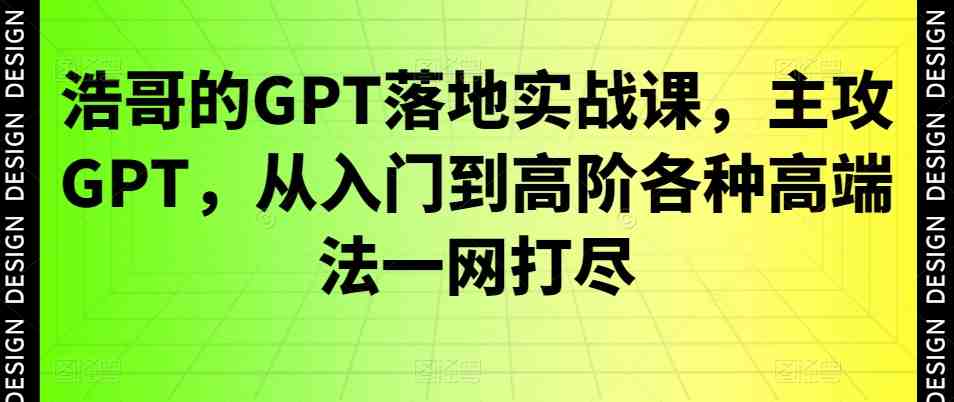 浩哥的GPT落地实战课,主攻GPT,从入门到高阶各种高端法一网打尽 浩哥的GPT落地实战课,主攻GPT,从入门到高阶各种高端法一网打尽