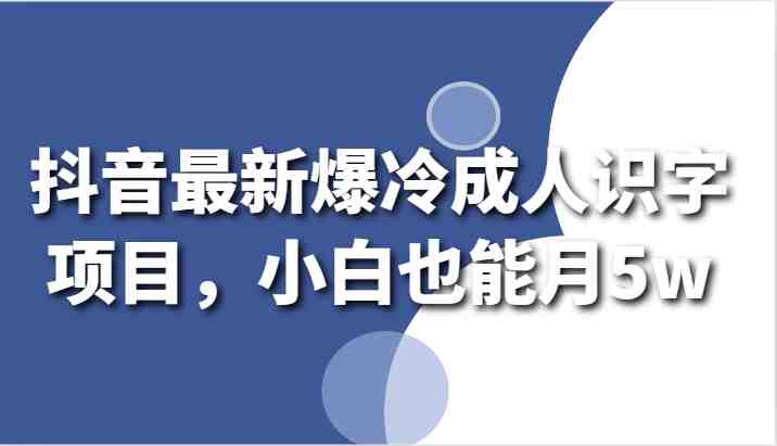 抖音最新爆冷成人识字项目,小白也能月5w 抖音最新爆冷成人识字项目,小白也能月5w