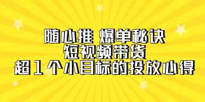 随心推 爆单秘诀,短视频带货-超1个小目标的投放心得(7节视频课) 随心推 爆单秘诀,短视频带货-超1个小目标的投放心得(7节视频课)