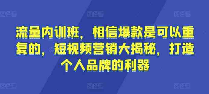 流量内训班,相信爆款是可以重复的,短视频营销大揭秘,打造个人品牌的利器 流量内训班,相信爆款是可以重复的,短视频营销大揭秘,打造个人品牌的利器