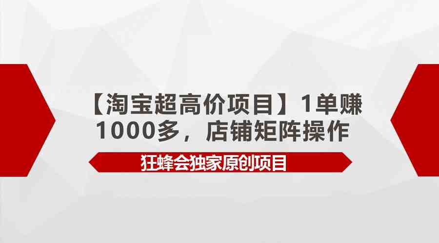 【淘宝超高价项目】1单赚1000多,店铺矩阵操作 【淘宝超高价项目】1单赚1000多,店铺矩阵操作