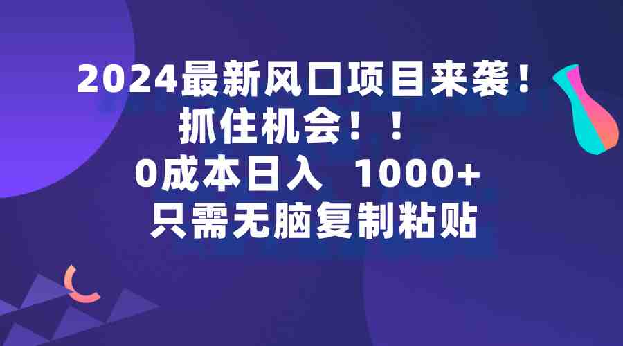 2024最新风口项目来袭，抓住机会，0成本一部手机日入1000+，只需无脑复&#8230;