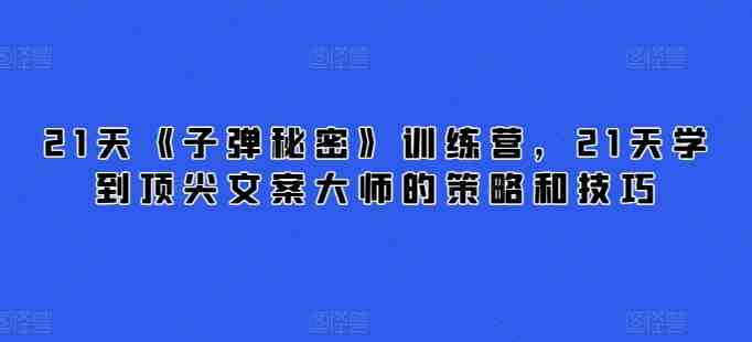 21天《子弹秘密》训练营,21天学到顶尖文案大师的策略和技巧 21天《子弹秘密》训练营,21天学到顶尖文案大师的策略和技巧