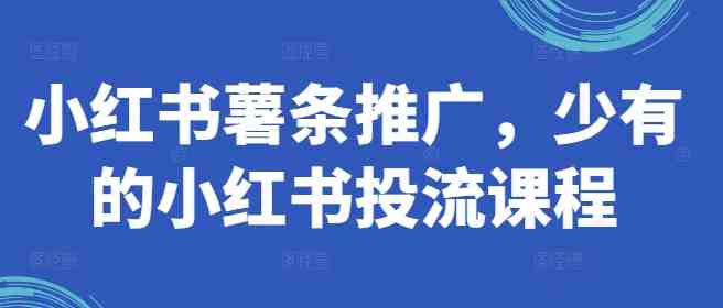 小红书薯条推广,少有的小红书投流课程 小红书薯条推广,少有的小红书投流课程