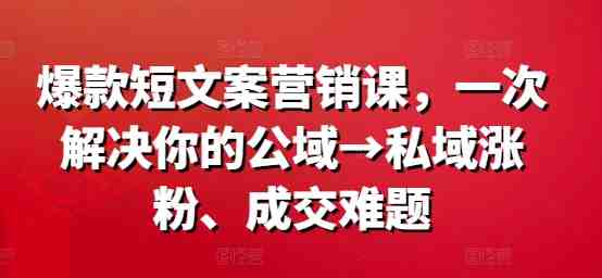爆款短文案营销课,一次解决你的公域→私域涨粉、成交难题 爆款短文案营销课,一次解决你的公域→私域涨粉、成交难题