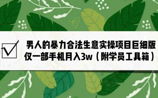 男人的暴力合法生意实操项目巨细版：仅一部手机月入3w（附赠学员工具箱）(揭秘男人的暴力合法生意实操项目，一部手机月入3万)