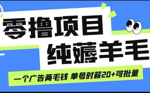 无脑纯薅羊毛小项目，一个广告两毛钱 单号时薪20+(轻松赚取额外收入的小项目——无脑纯薅羊毛小项目)