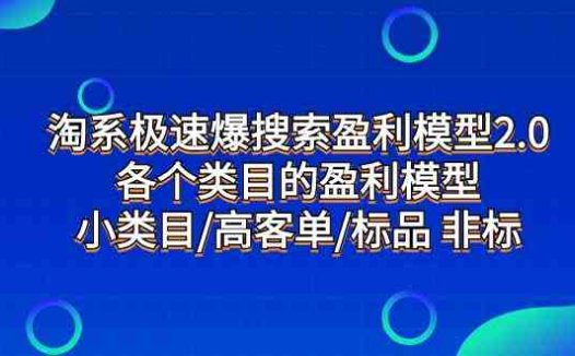 淘系极速爆搜索盈利模型2.0,各个类目的盈利模型,小类目/高客单/标品 非标(淘系极速爆搜索盈利模型2.0淘宝类目盈利模型全面解析)