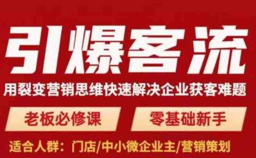 引爆客流，用裂变营销思维快速解决企业获客难题，老板必修课，零基础新手”课程详解及实操指南)
