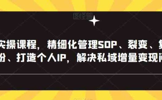 私域实操课程，精细化管理SOP、裂变、复购、转粉、打造个人IP，解决私域增量变现问题(私域实操课程助力实体店与电商实现业绩增长与流量变现)