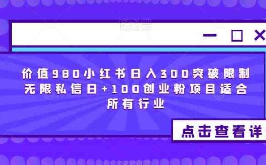 价值980小红书日入300突破限制无限私信日+100创业粉项目适合所有行业(探索“小红书流量掘金”项目，实现日入300+的创业梦想)