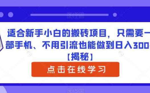 适合新手小白的搬砖项目,只需要一部手机、不用引流也能做到日入300+【揭秘】(无需引流,新手小白也能轻松日入300+的搬砖项目揭秘)