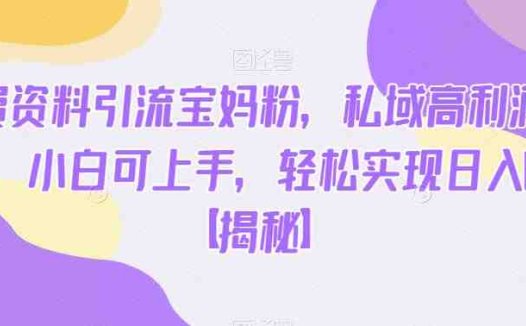 免费资料引流宝妈粉,私域高利润转化,小白可上手,轻松实现日入600+【揭秘】(【揭秘】免费资料引流宝妈粉,私域高利润转化的新策略)