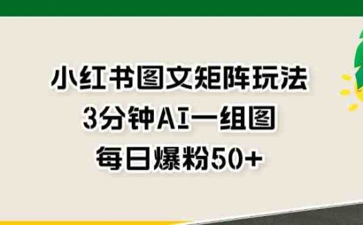 小红书图文矩阵玩法，3分钟AI一组图，每日爆粉50+【揭秘】(揭秘小红书图文矩阵玩法3分钟AI生成一组图，每日爆粉50+)