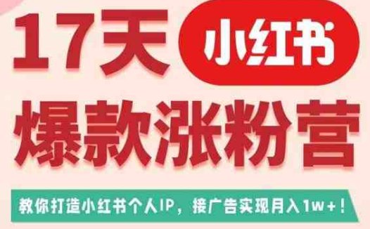 17天小红书爆款涨粉营（广告变现方向），教你打造小红书博主IP、接广告变现的(“17天小红书爆款涨粉营从零开始打造博主IP并实现广告变现”)