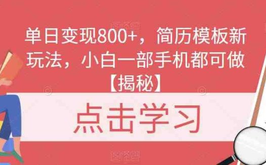 单日变现800+，简历模板新玩法，小白一部手机都可做【揭秘】(探索VX音乐新玩法，实现单日变现800+)