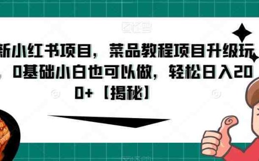 最新小红书项目，菜品教程项目升级玩法，0基础小白也可以做，轻松日入200+【揭秘】(揭秘最新小红书菜品教程项目，0基础小白也能轻松日入200+)
