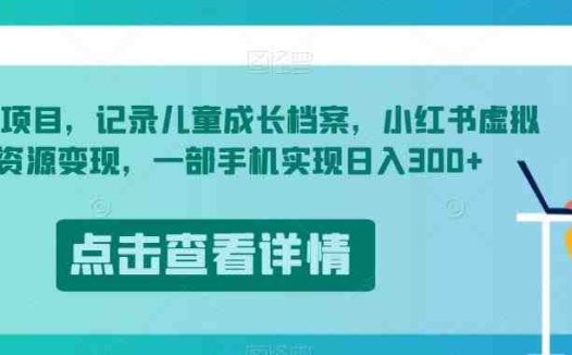 冷门项目，记录儿童成长档案，小红书虚拟资源变现，一部手机实现日入300+【揭秘】(冷门项目揭秘用一部手机记录儿童成长档案，实现小红书虚拟资源变现)