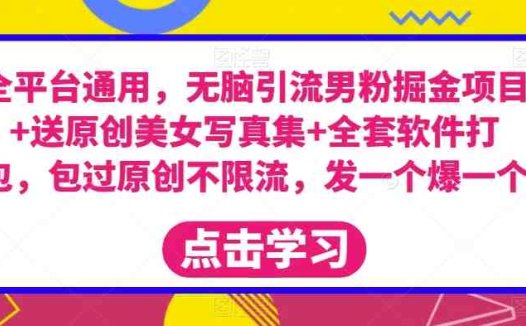全平台通用,无脑引流男粉掘金项目+送原创美女写真集+全套软件打包,包过原创不限流,发一个爆一个【揭秘】