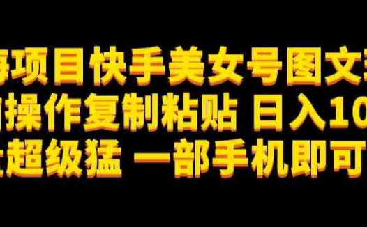 蓝海项目快手美女号图文玩法，无脑操作复制粘贴，日入1000+流量超级猛一部手机即可操作【揭秘】(揭秘蓝海项目快手美女号图文玩法简单操作，高效引流)