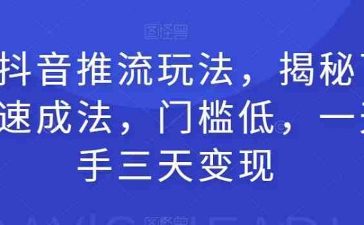 全新抖音推流玩法，揭秘百万网红速成法，门槛低，一天上手三天变现(全新抖音推流玩法一天上手，三天变现)