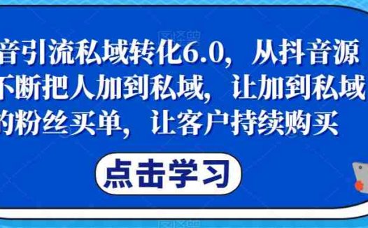 抖音引流私域转化6.0，从抖音源源不断把人加到私域，让加到私域的粉丝买单，让客户持续购买(抖音引流私域转化6.0打造持续购买的私域粉丝群体)