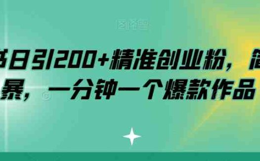 小红书日引200+精准创业粉，简单粗暴，一分钟一个爆款作品【揭秘】(小红书日引200+精准创业粉简单粗暴的一分钟爆款作品制作与变现策略揭秘)