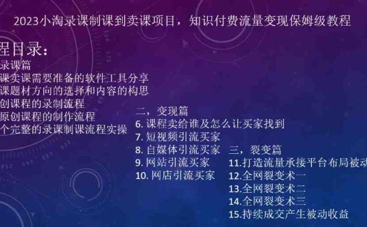 2023小淘录课制课到卖课项目,知识付费流量变现保姆级教程(2023小淘录课制课到卖课项目知识付费流量变现保姆级教程)