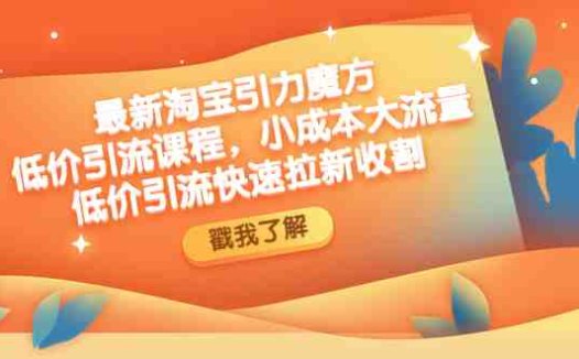 最新淘宝引力魔方低价引流实操:小成本大流量,低价引流快速拉新收割(“淘宝引力魔方实操指南小成本大流量的低价引流策略”)