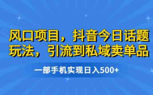 风口项目，抖音今日话题玩法，引流到私域卖单品，一部手机实现日入500+(《蓝海项目，抖音今日话题玩法，引流到私域转化，一部手机轻松实现日入500+》简单操作，多渠道变现的新风口项目)