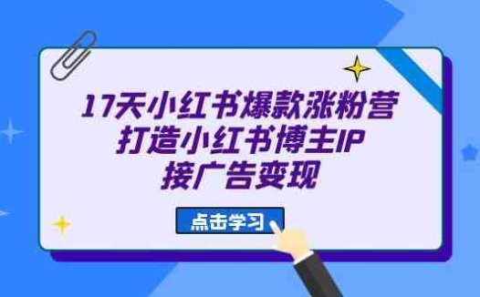 17天 小红书爆款 涨粉营(广告变现方向)打造小红书博主IP、接广告变现(“17天小红书爆款涨粉营从0到1掌握广告变现秘诀”)