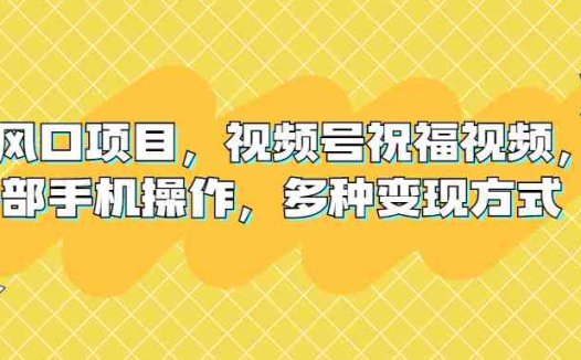 新风口项目，视频号祝福视频，一部手机操作，多种变现方式(探索中老年市场新机遇——视频号祝福视频项目解析)