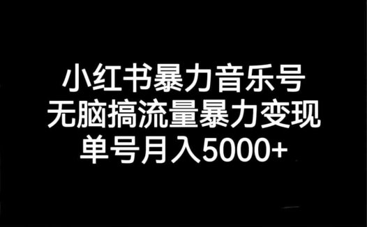 小红书暴力音乐号，无脑搞流量暴力变现，单号月入5000+(小红书暴力音乐号运营与变现全攻略)