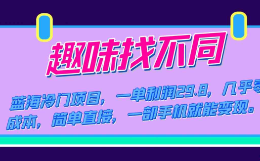 蓝海冷门项目,趣味找不同,一单利润29.8,几乎零成本,一部手机就能变现(探索蓝海市场趣味找不同项目的全面解析与实操指南)